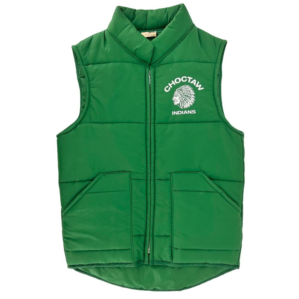 80s Green Puffer Vest Chalk Line Choctaw Indians 1980s Vintage